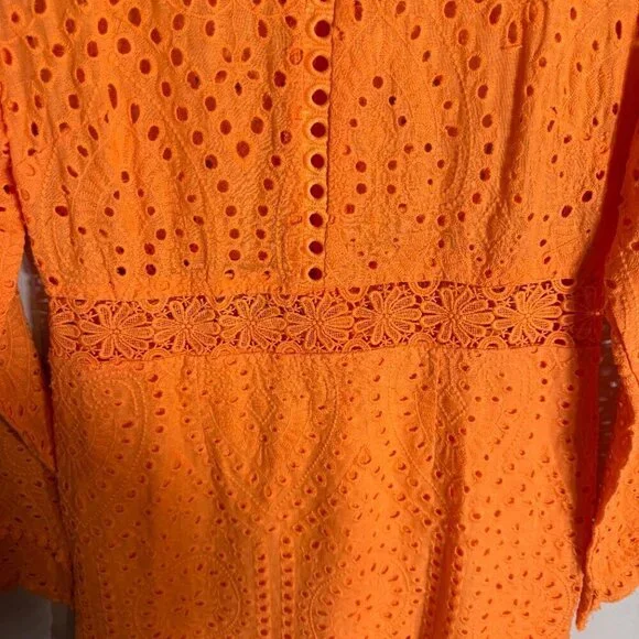 Lioness Eyelet Cutout High Neck Mini Dress Women's XL Orange Lace Party Cocktail - Picture 9 of 16